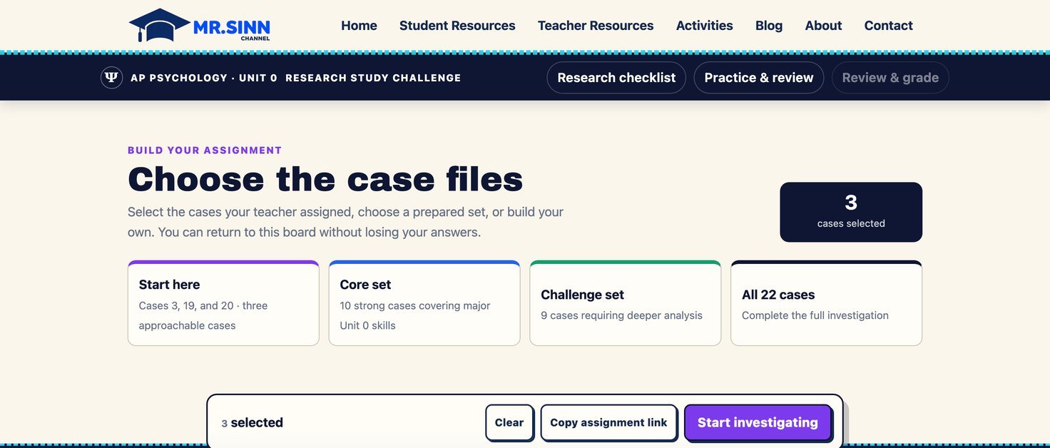The bar at the bottom of the case board reading 4 selected, with Clear, Copy assignment link and Start investigating buttons